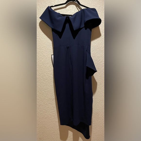 NWT Betsy Adam Off The Shoulder Ruffle Dress Navy Blue Size 10 - Picture 12 of 14